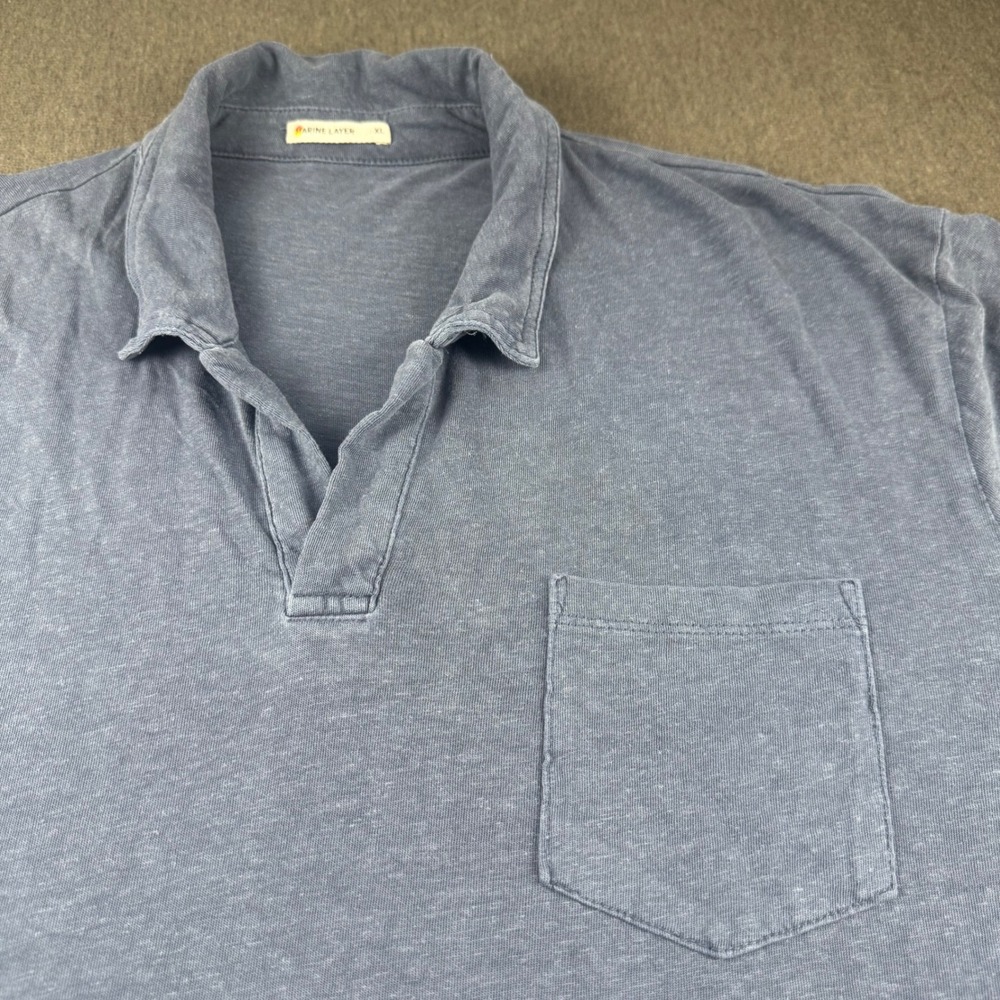 Marine Layer Mens XL Blue Slub Jersey Short Sleeve Pocket Polo Shirt V-Neck
